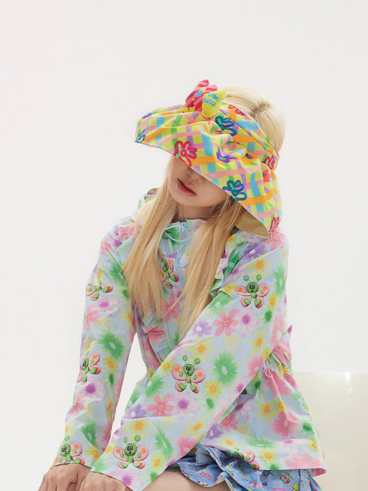 Yellow Floral Bow Wide Brim Visor