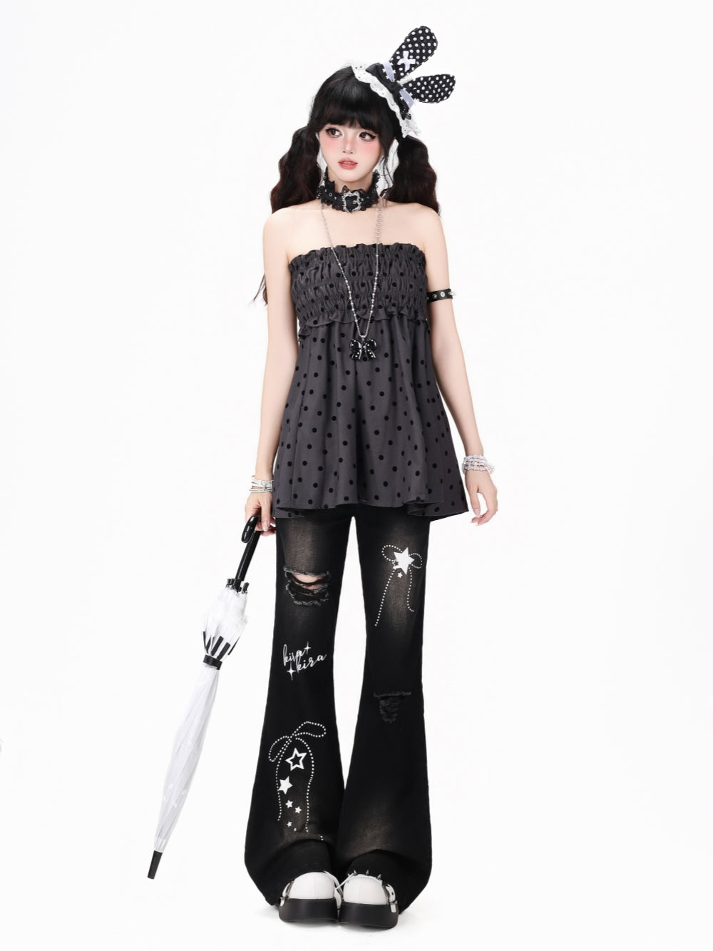 Black Star Rhinestone Flare Jeans