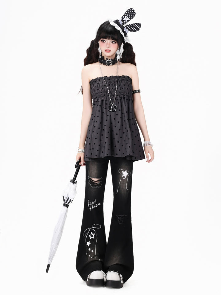 Black Star Rhinestone Flare Jeans