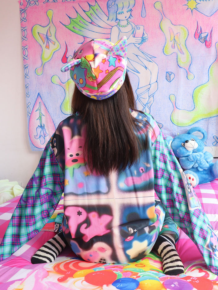 Colorful Graphic Cat Ear Beanie