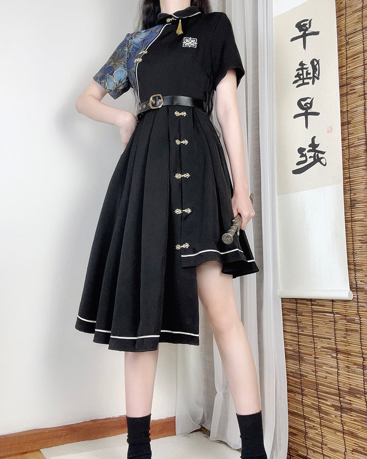 Chinese-style Frog Button Asymmetrical Dress