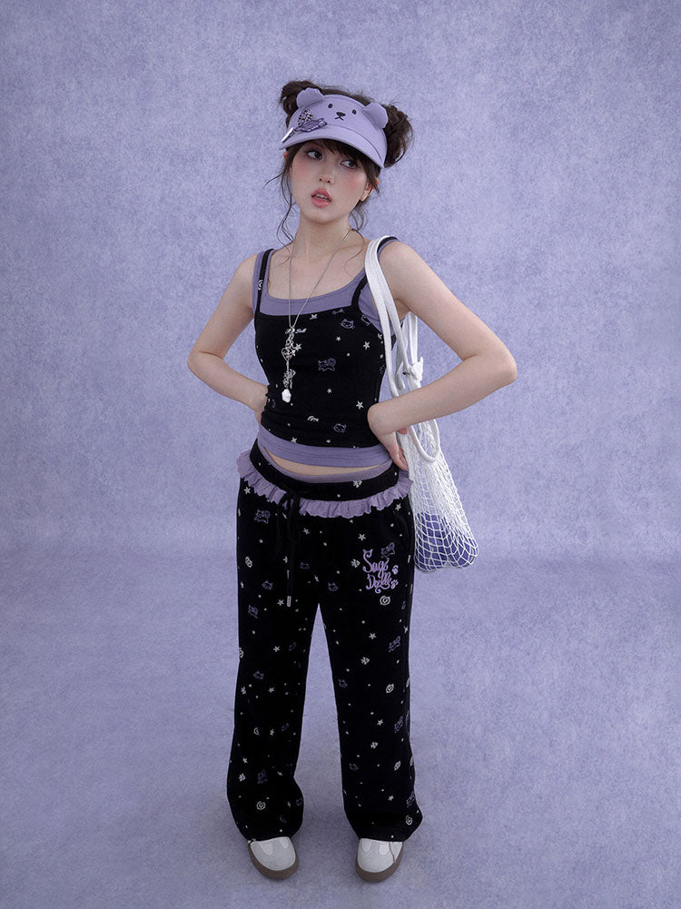 Subcul Jirai Cat Star Print Cutout Cami Top