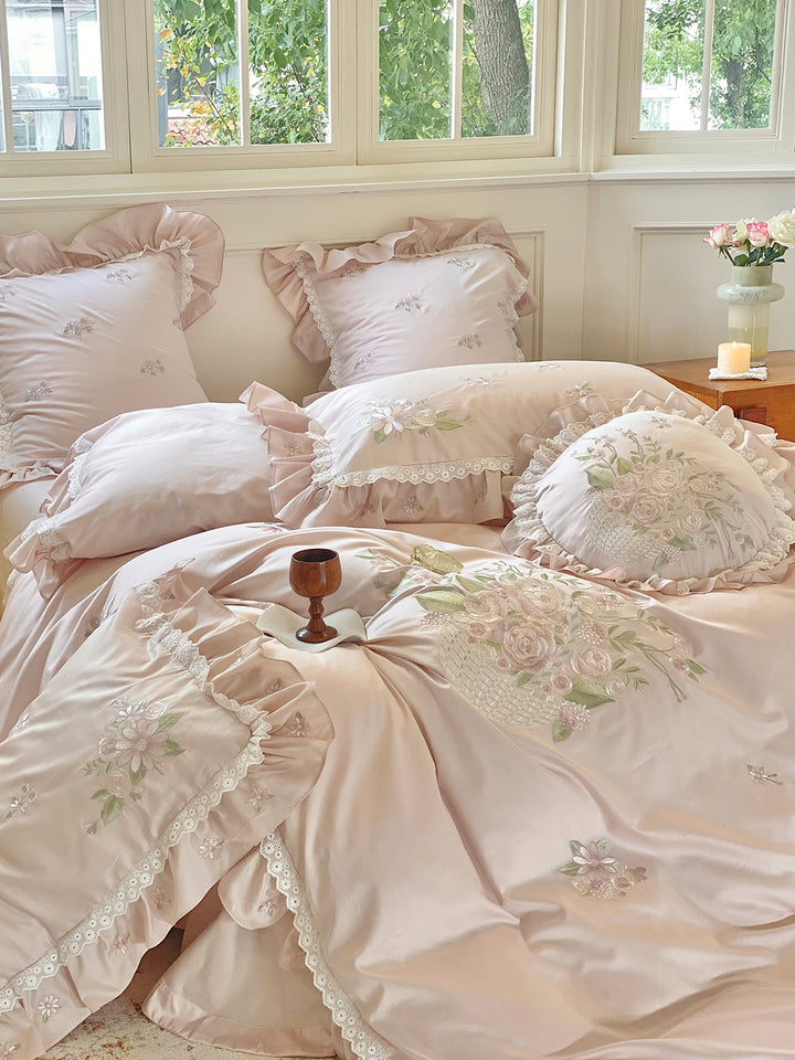 Rose Embroidery Lace Cotton Bedding Set