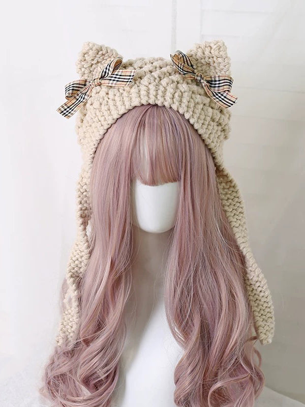 Cat Ear Bowknot Knitted Hat