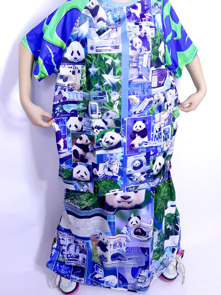 Blue Panda Collage Oversized T Shirt