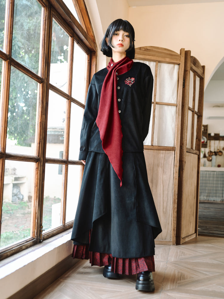 Chinese-style Black and Red Autumn/Winter Skirt