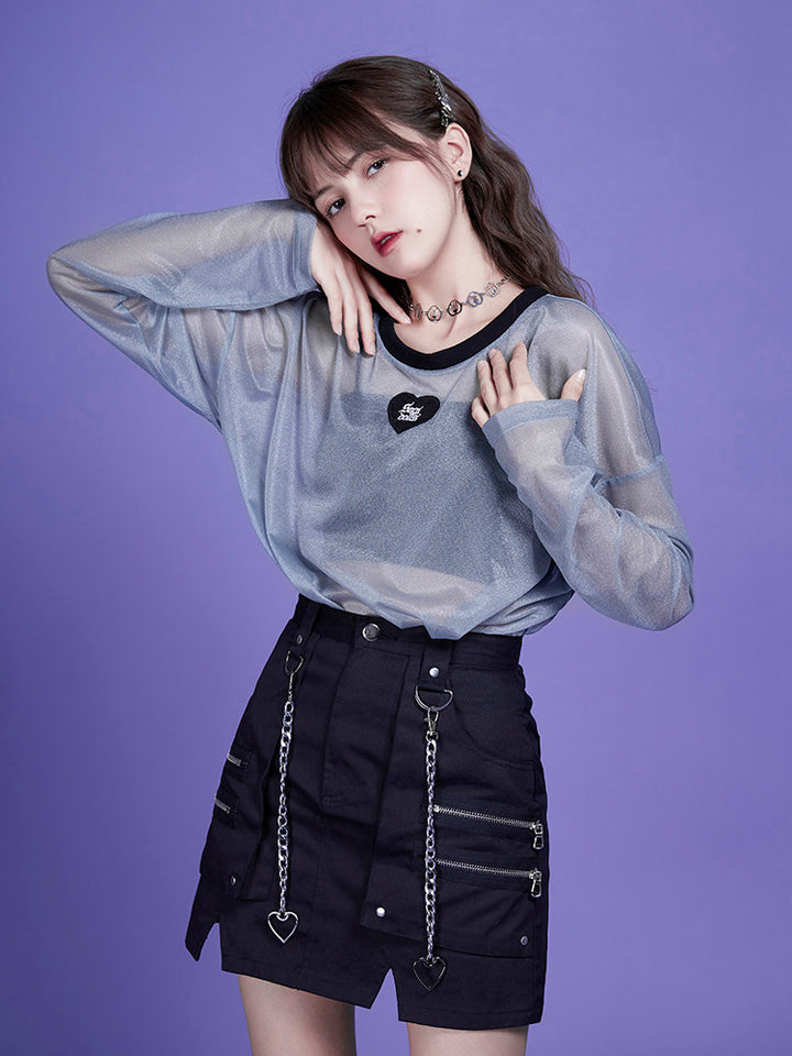 Black Heart Chain Utility Mini Skirt