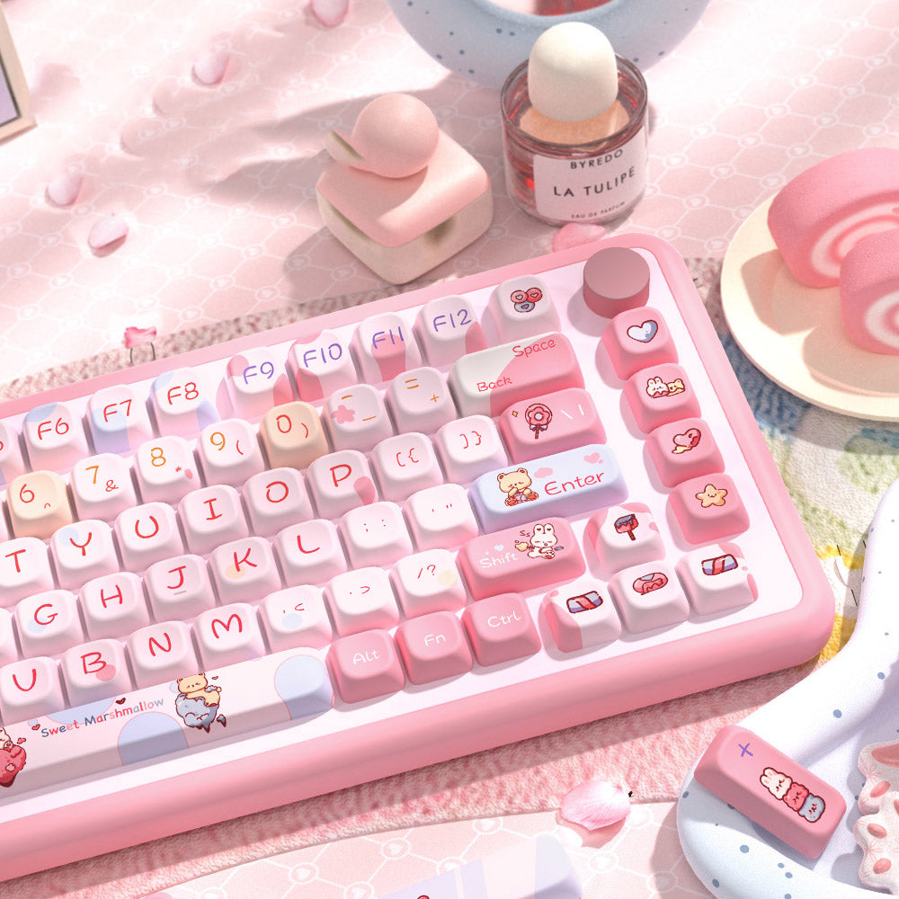 Cute Pink Cotton Candy Keycaps Set for Mechanical Keyboards