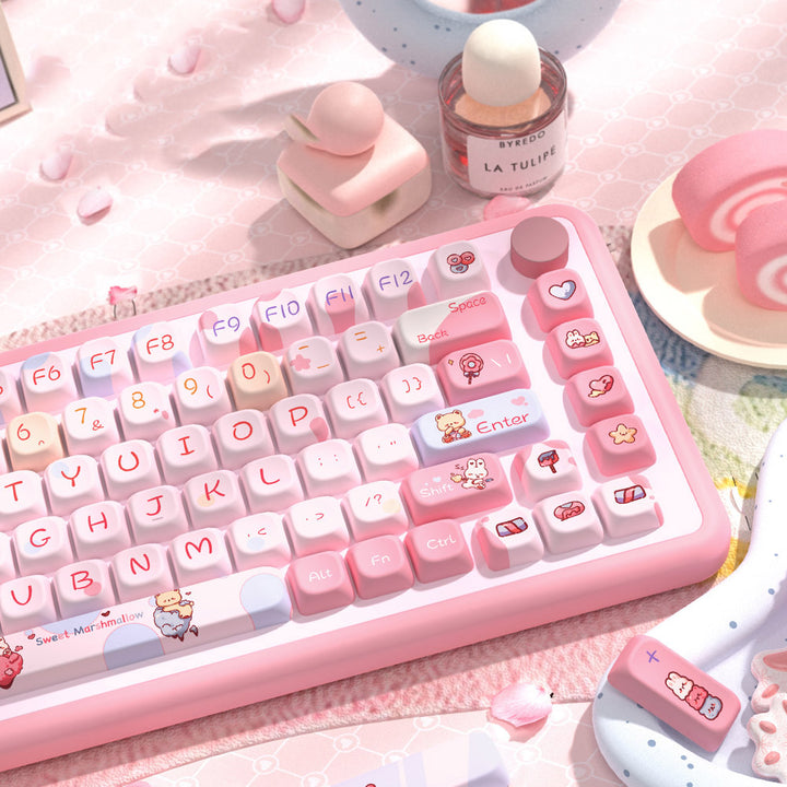 Cute Pink Cotton Candy Keycaps Set for Mechanical Keyboards