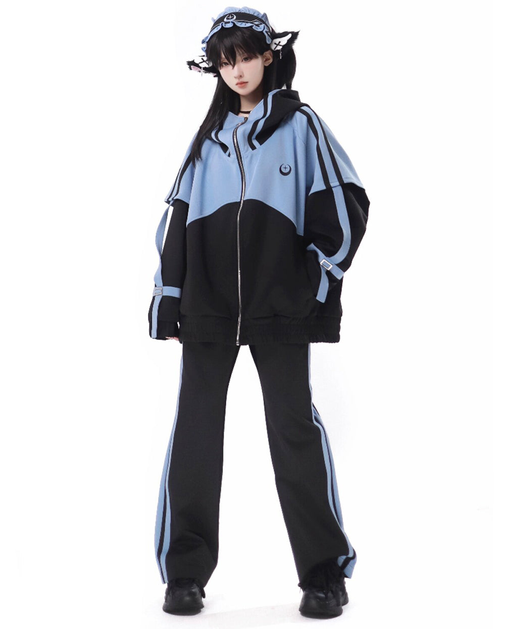Cyber Y2K Color Block Jacket Shorts Pants Leg Warmers Headband
