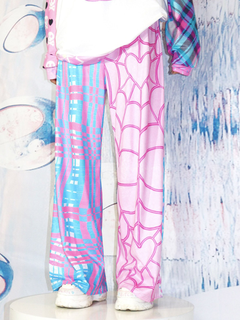 Y2K Pink Spiderweb Plaid Wide Leg Pants
