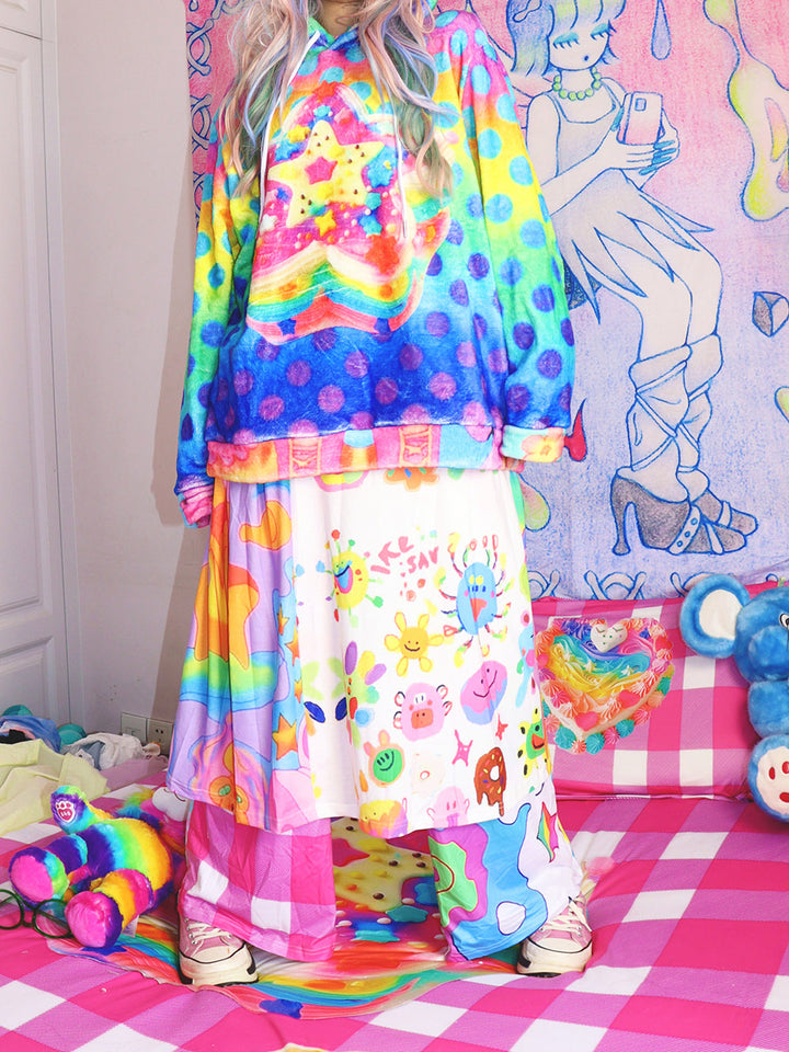 Kawaii Doodle Patchwork Midi Skirt