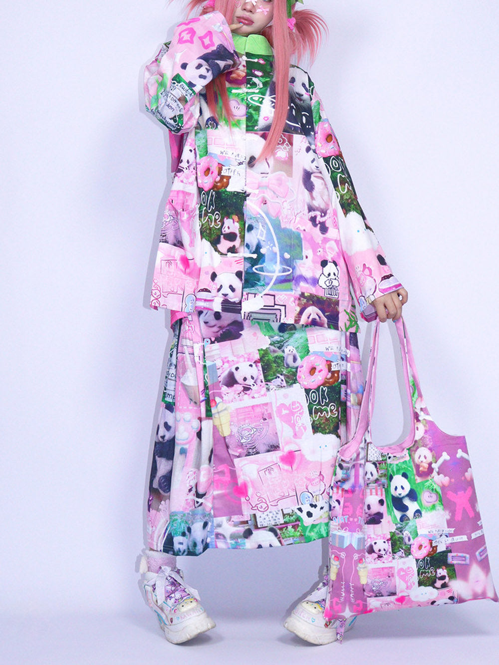 Pink Panda Collage Midi Skirt