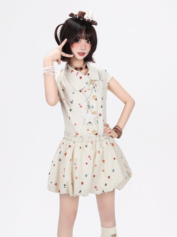 Star Print Plaid Bubble Dress