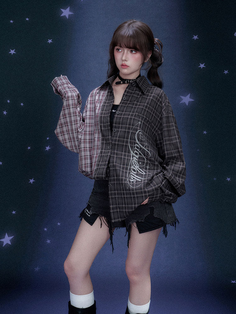 Colorblock Plaid Long Sleeve Shirt