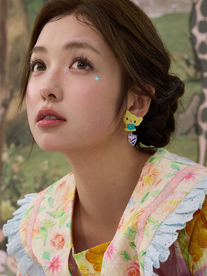 Pastel Kitty Rhinestone Necklace / Earrings