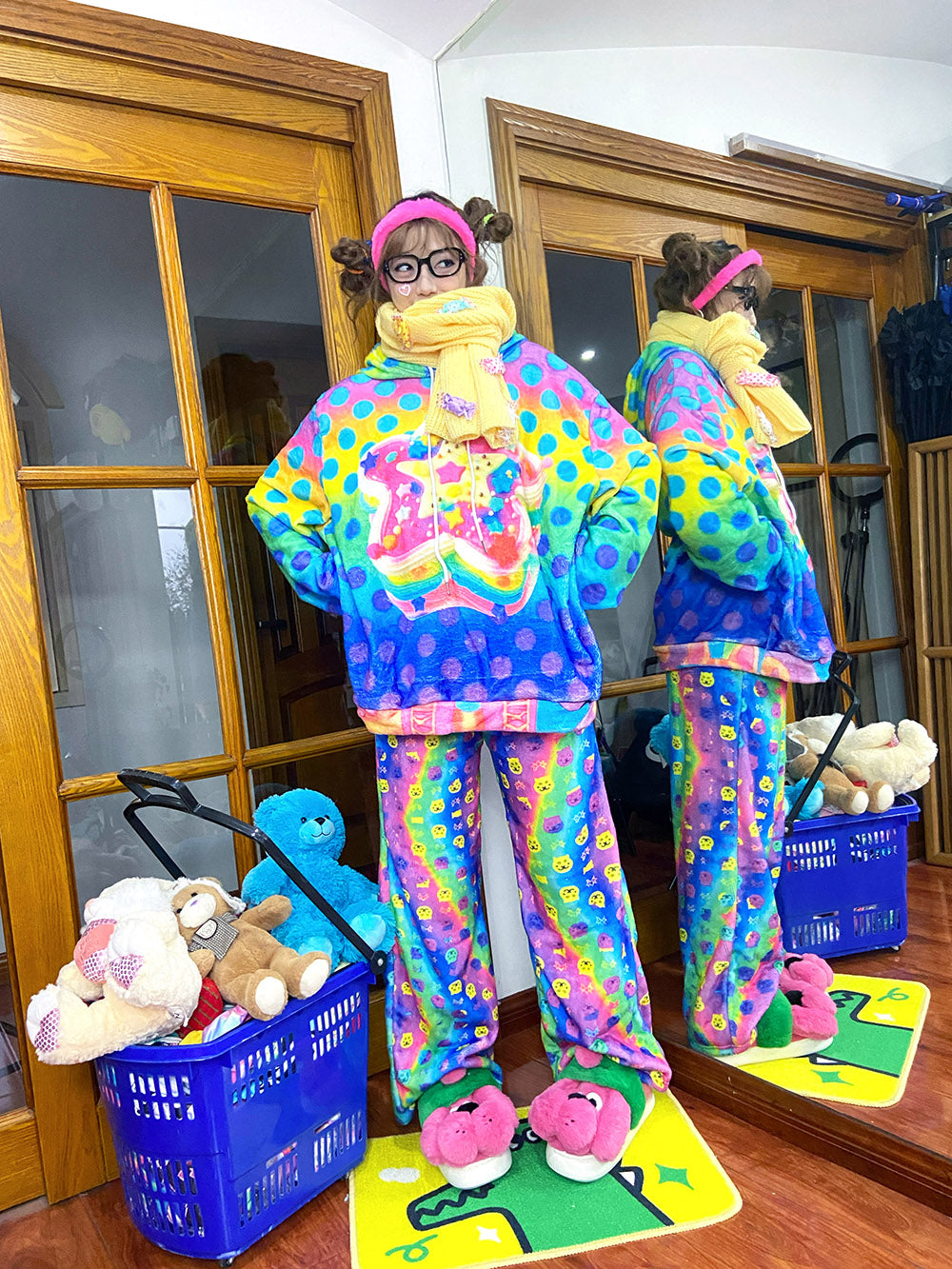 Rainbow Cat Star Plush Lounge Pants