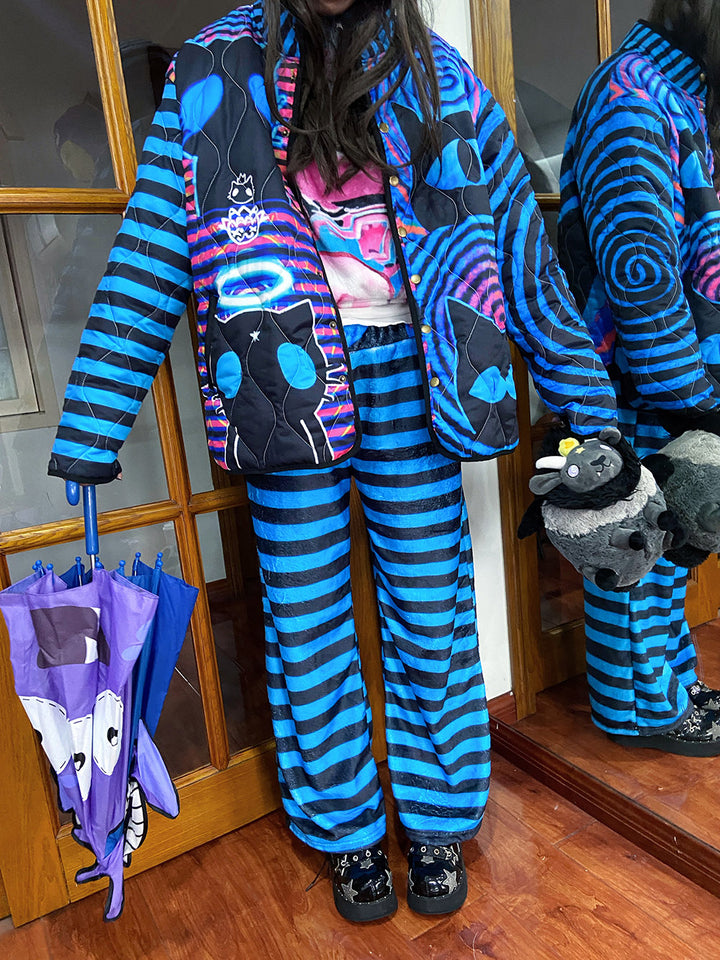 Blue Striped Loose Pants
