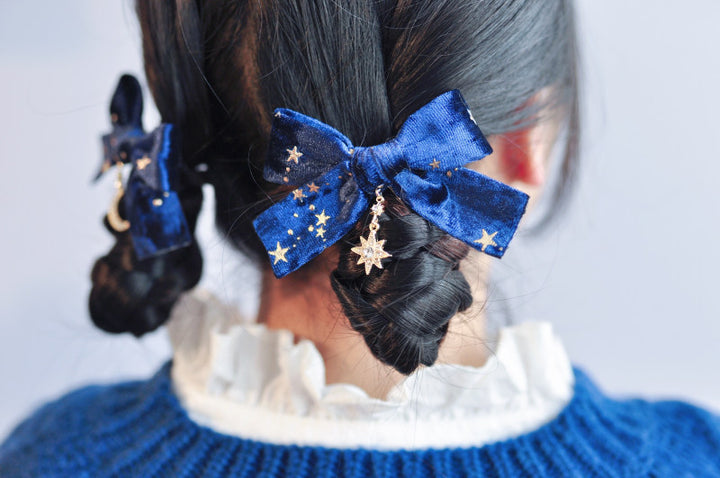 Star Moon Bow Hair Clip Pair