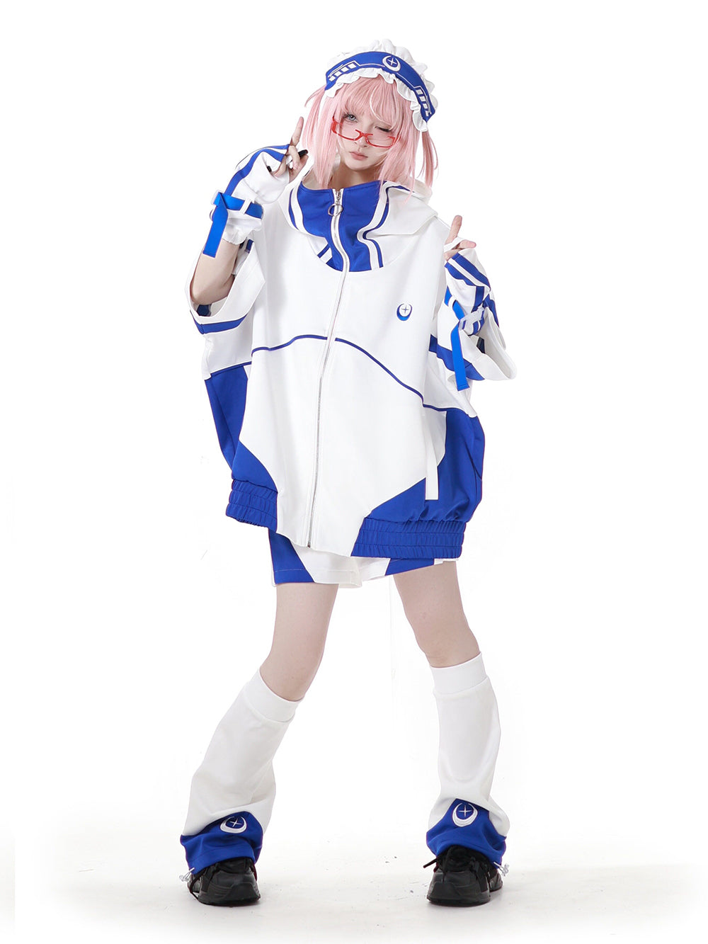 Cyber Y2K Hooded Jacket Shorts Pants Arm Sleeves Leg Warmers Headpiece