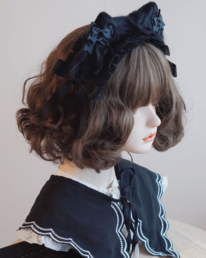 Black Bow Lace Cat Ear Headband