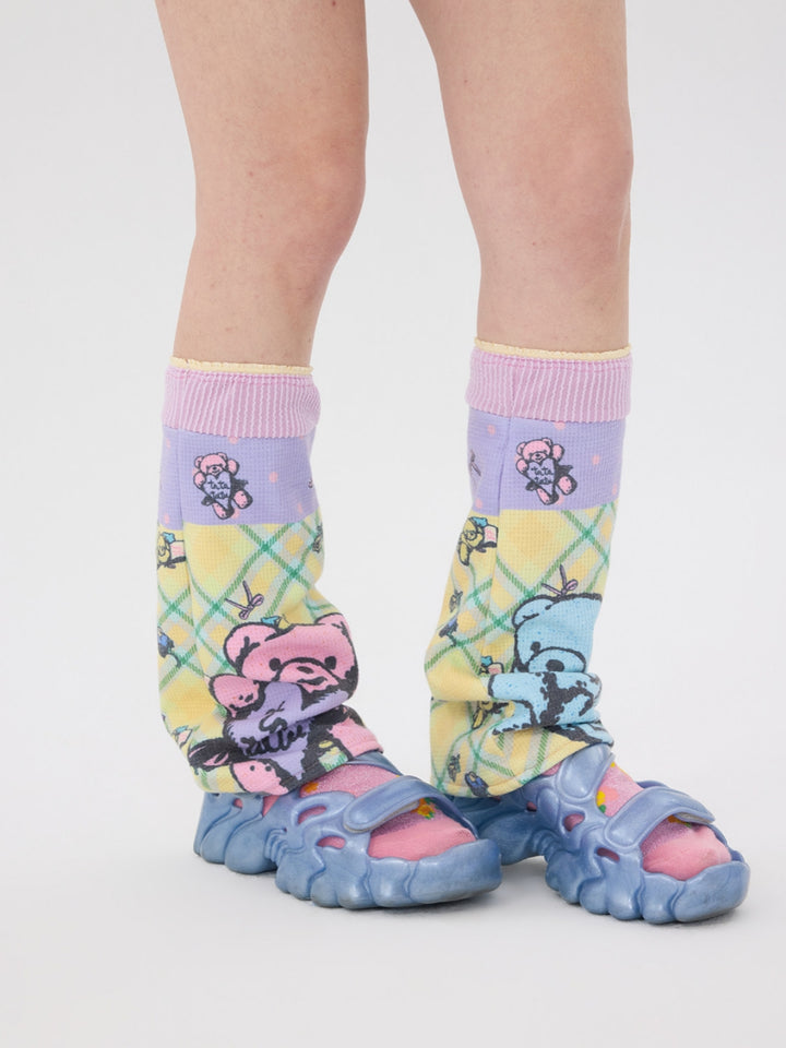 Pastel Bear Plaid Slouch Socks
