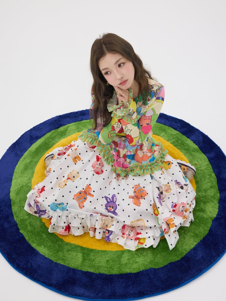 Cute Polka Dot Animal Ruffle Skirt