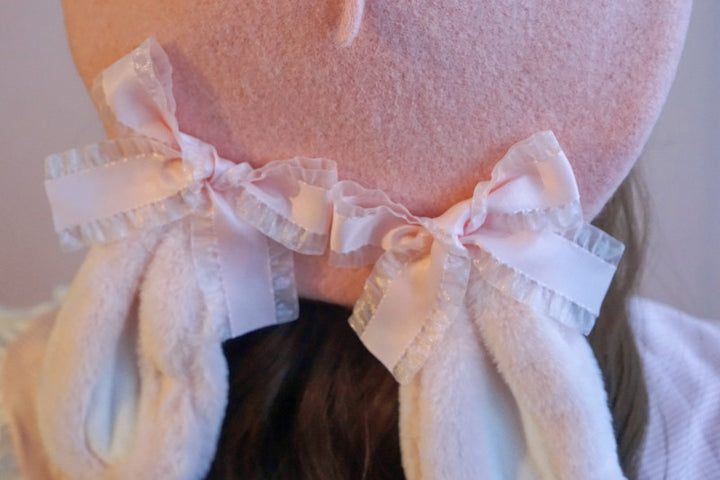Pink Bunny Ear Bow Wool Beret