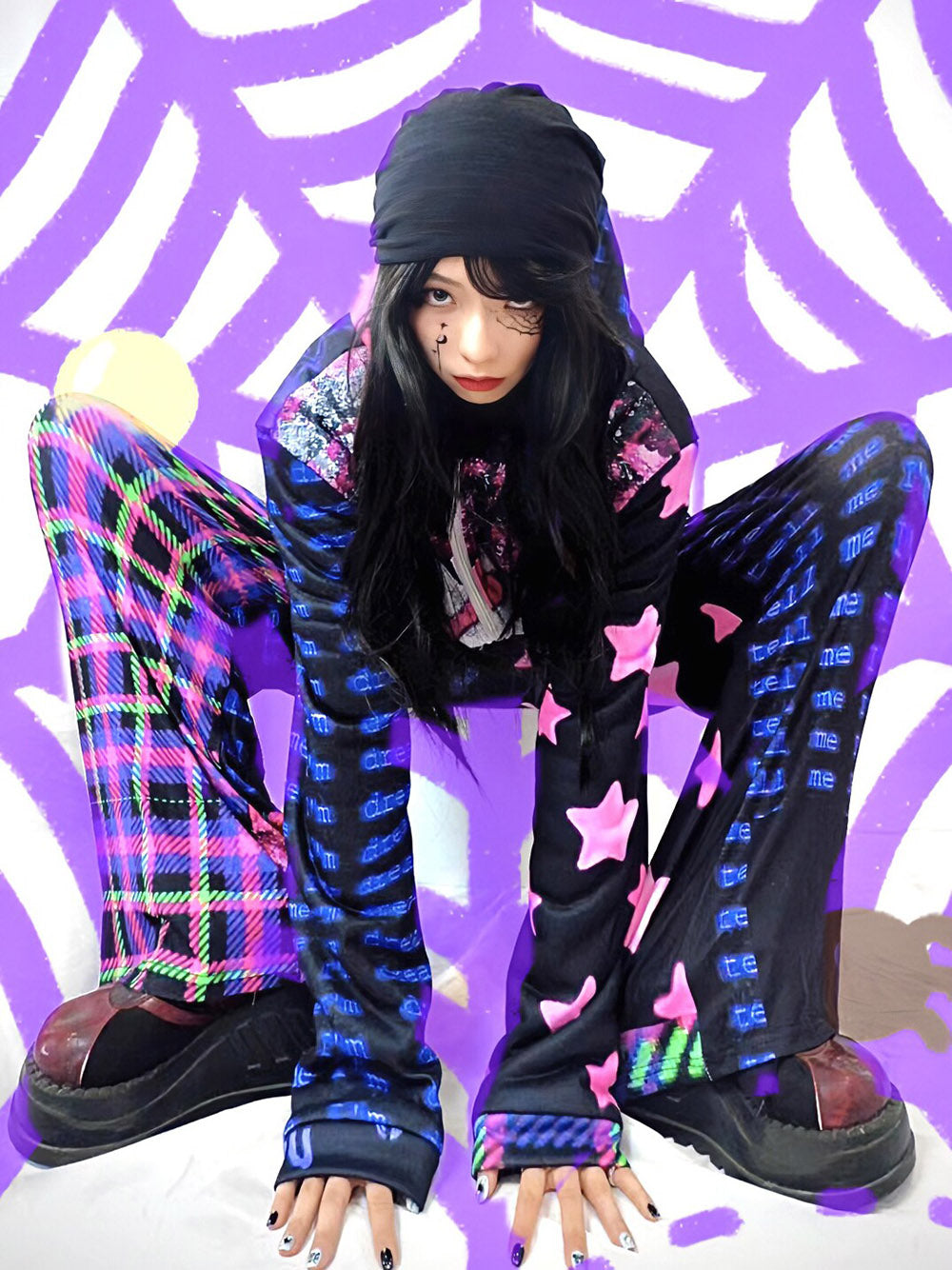 Y2K Pink Star Plaid Wide Leg Pants