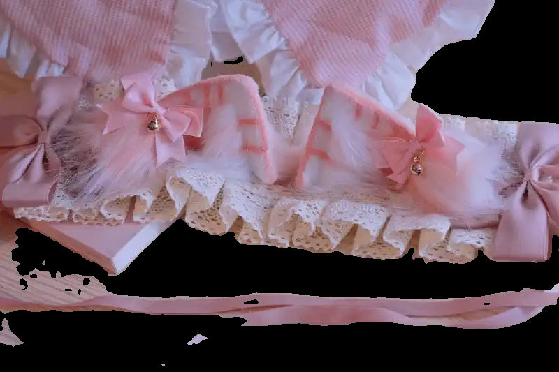 Pink Cat Ear Bell Lace Headband