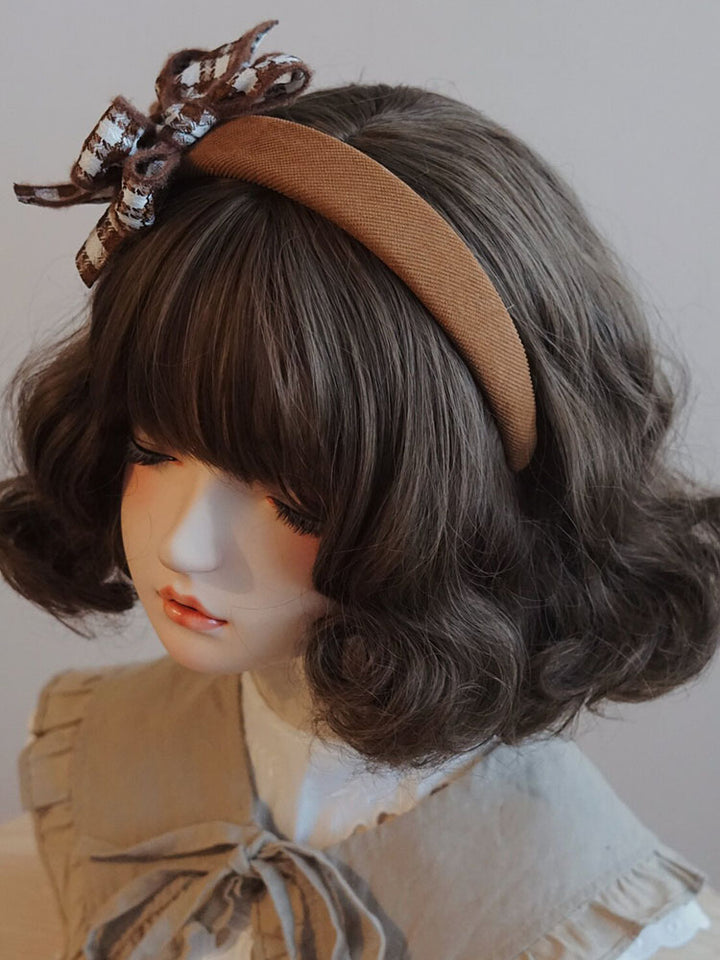 Brown Houndstooth Bow Padded Headband