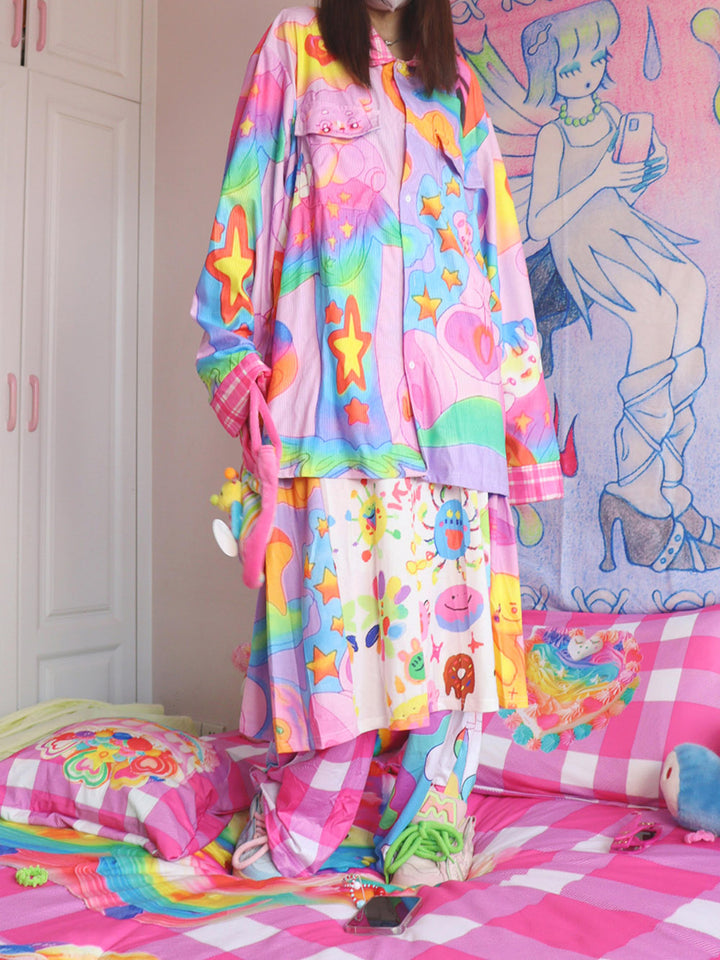 Pastel Bear Rainbow Button Up Shirt