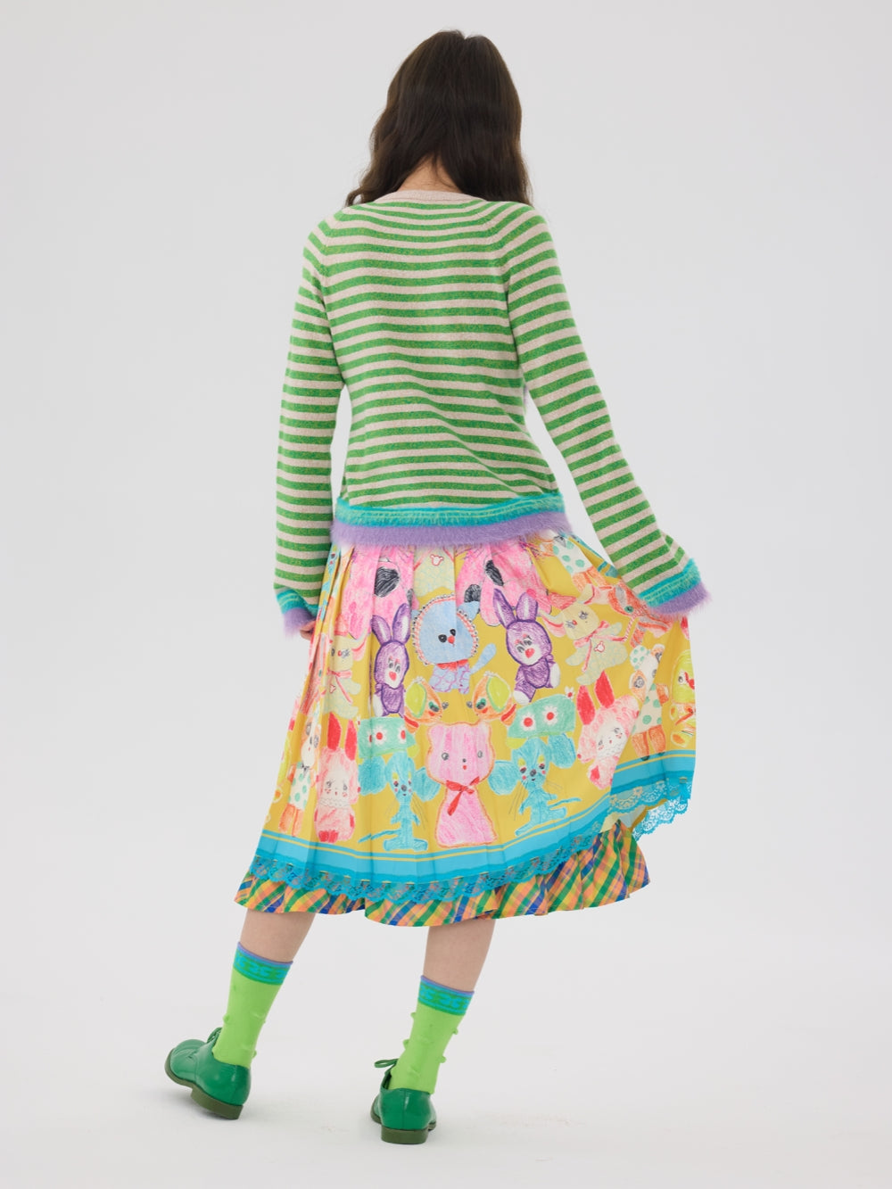Cute Animal Print Lace Trim Skirt