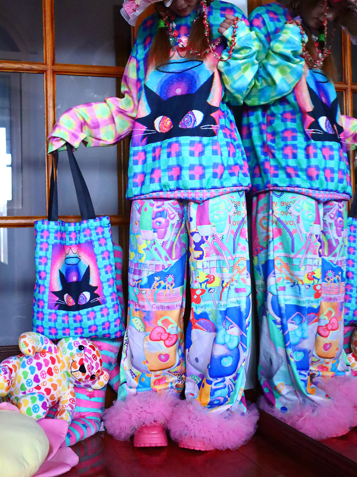 Colorful Character Fluffy Trim Pants