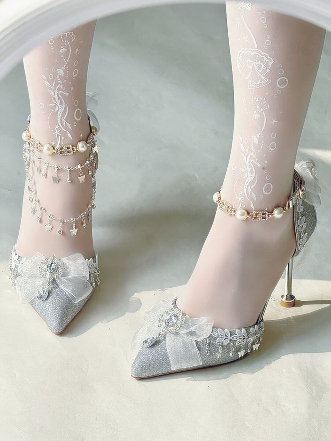 Lolita Bow Decorative Chain High Heels