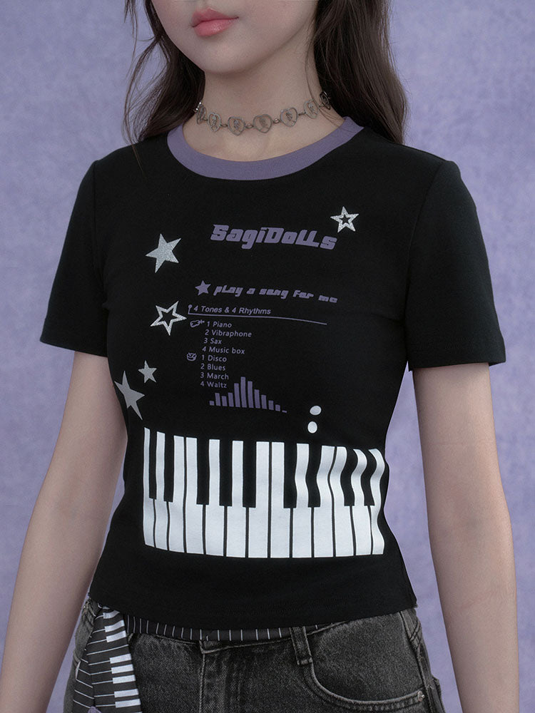 Y2K Piano Star Graphic Baby T-shirt