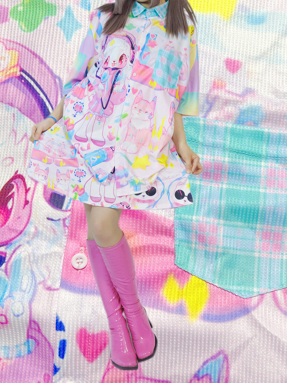 Kawaii Pastel Cartoon Button Up Shirt