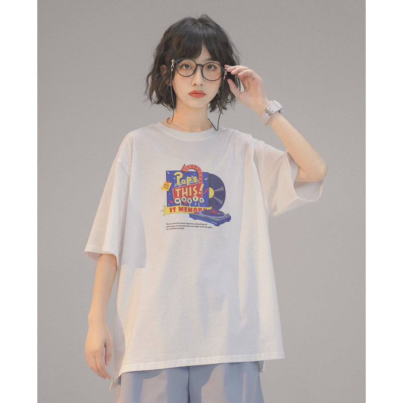 Vintage Printed Short-sleeve Loose Round-neck T-shirt