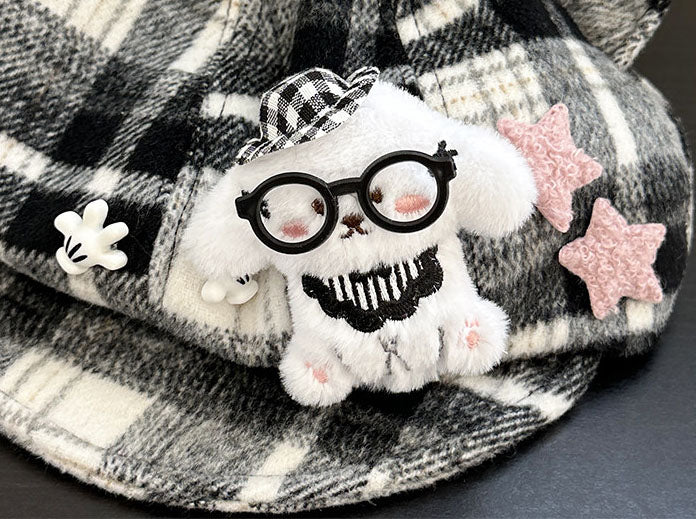 Plaid Kitten Ear Cap with Plush Puppy Detail