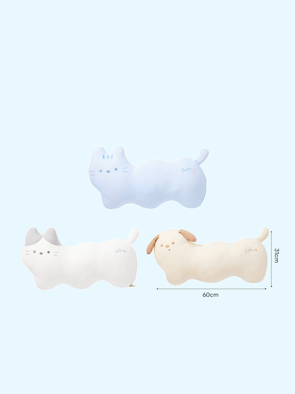 Long Cat and Puppy Plush Pillow