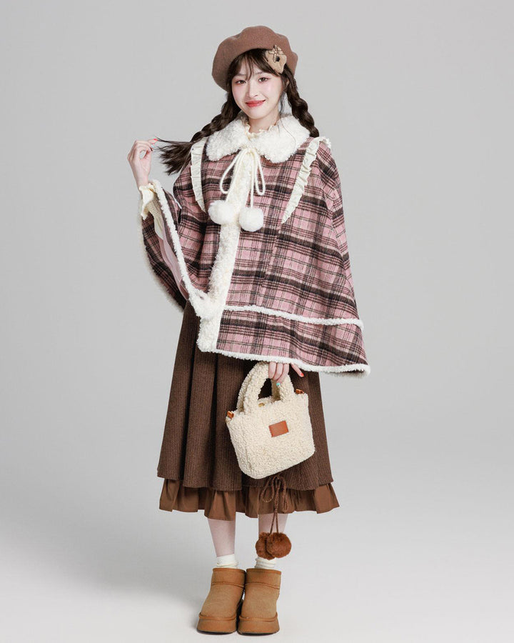 College-style Plaid Cape