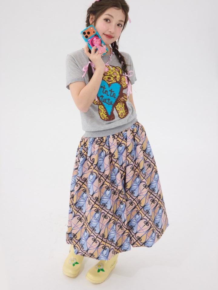 Pastel Animal Print Flare Skirt
