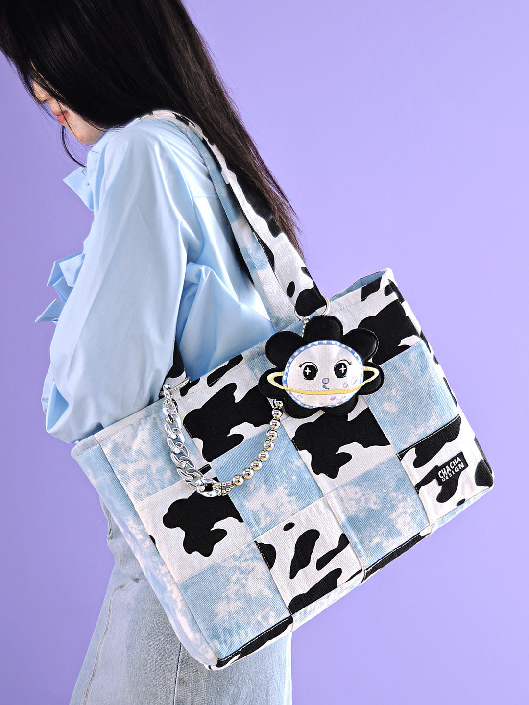 Cow Pattern Block Tote Bag