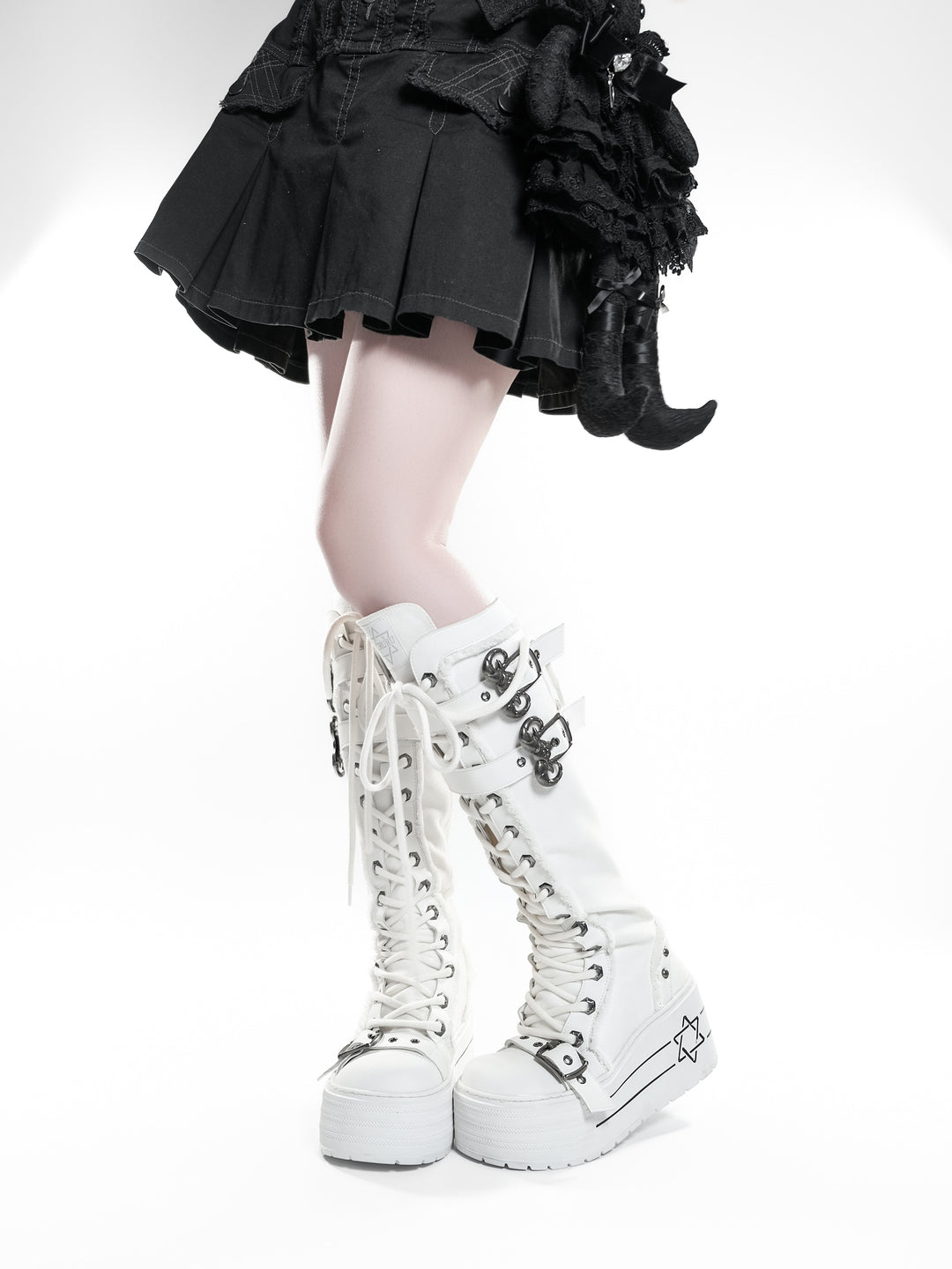 Platform Lace-Up Buckle Knee-High Boots