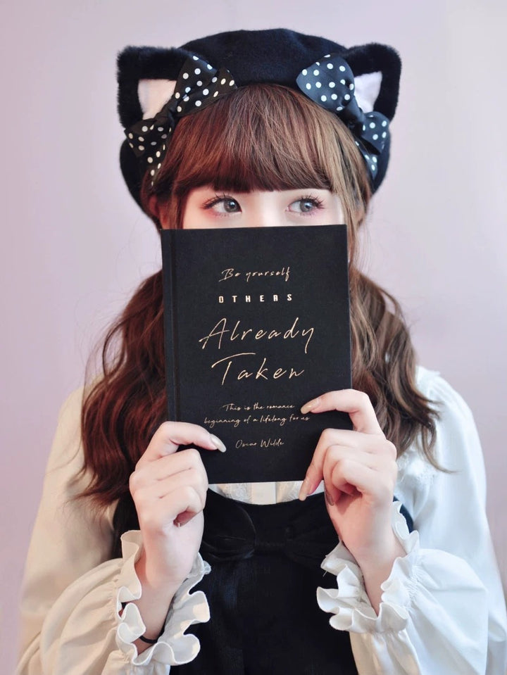 Black Polka Dot Woolen Cat Ears Beret