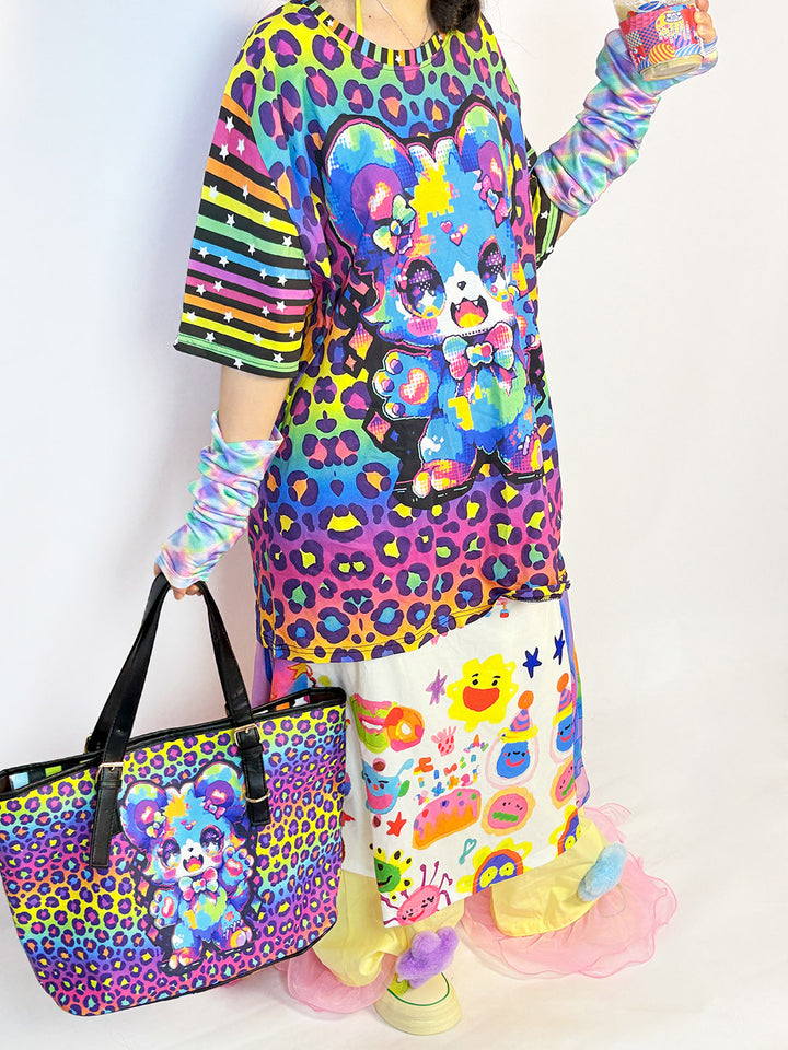 Rainbow Leopard Cartoon Bear T Shirt
