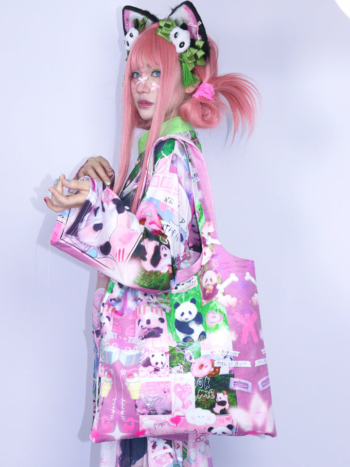 Pink Panda Collage Tote Bag