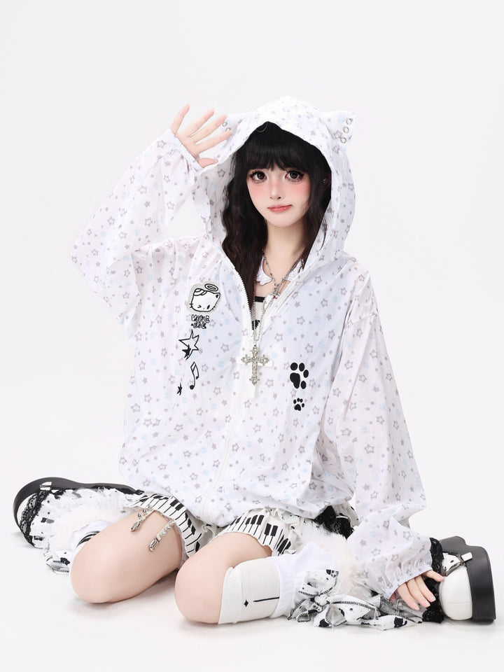 Pastel Star Print Hooded Sun Jacket