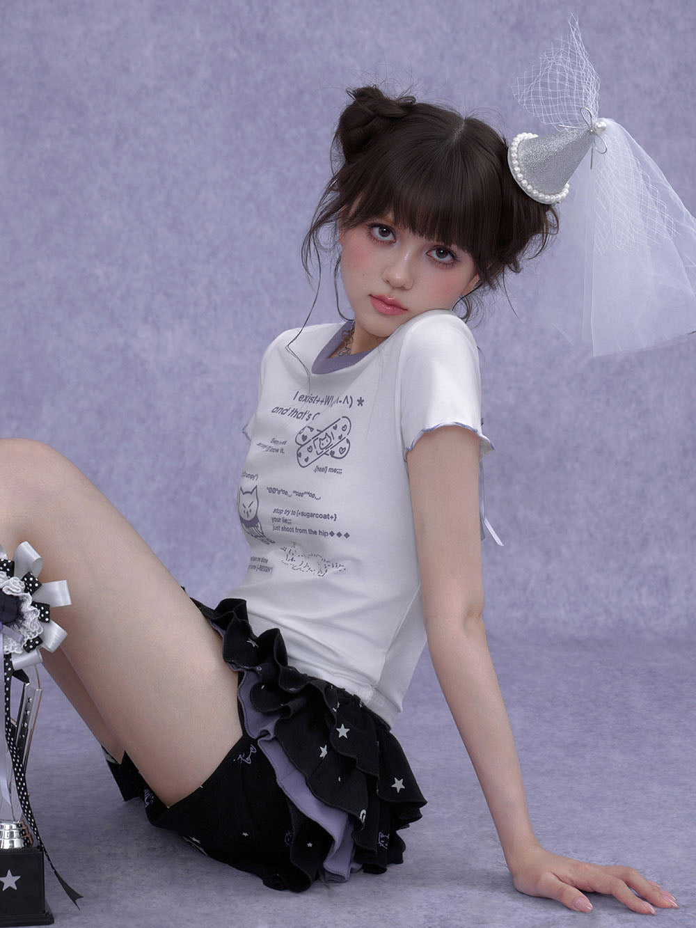 Black Cat Star Layered Ruffle Skort