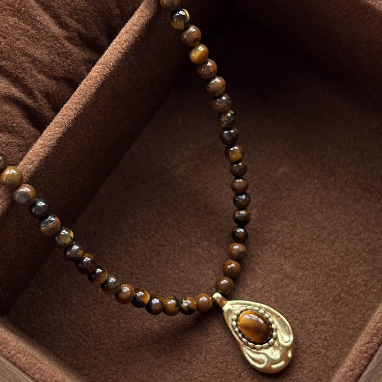 Chinese vintage Meilad tiger's eye stone necklace